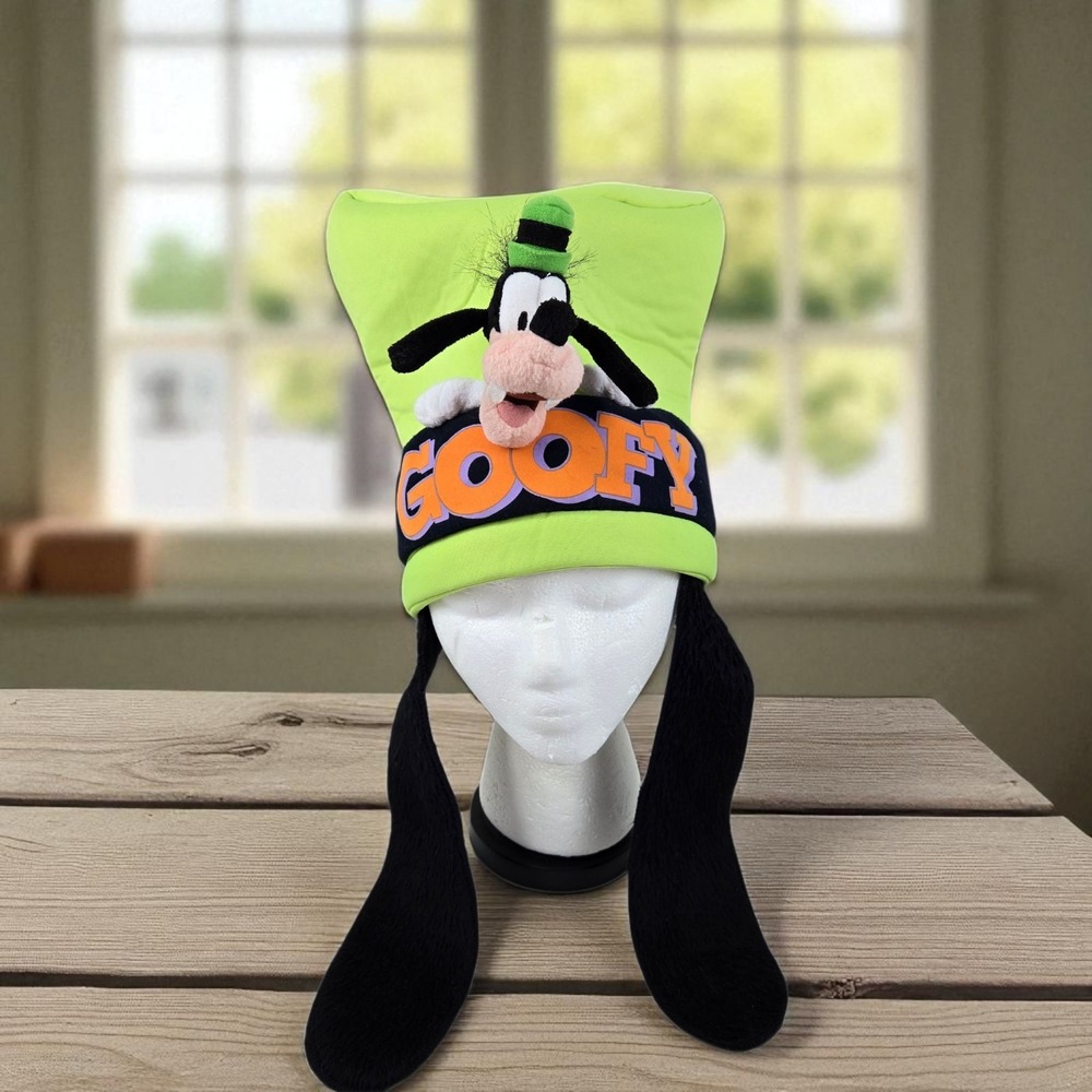 Vtg Disney World Tall 3D Plush Goofy Hat w Long Floppy Ears Green Foam Youth Sz